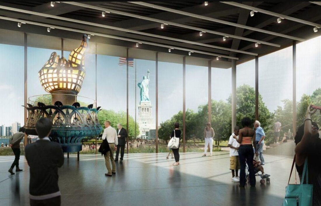 Kilátás New York új múzumából. Látványterv: Statue of Liberty Museum