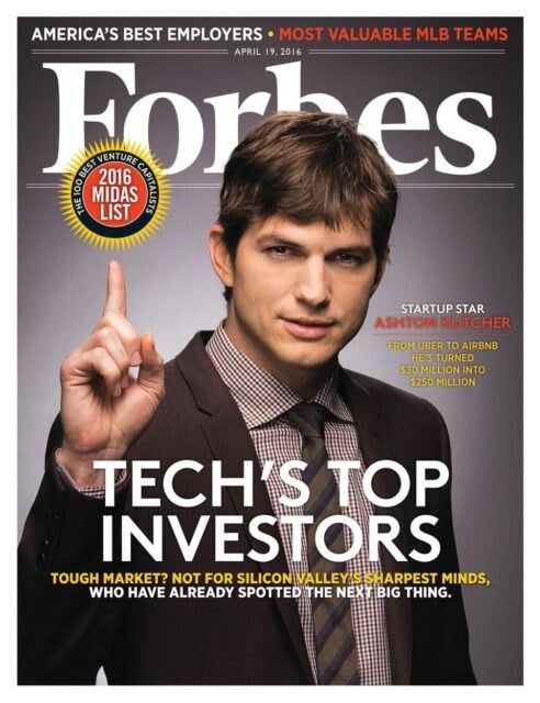 Ashton Kutcher a Forbes 2016. áprilisi címlapján. Forrás: Forbes.com