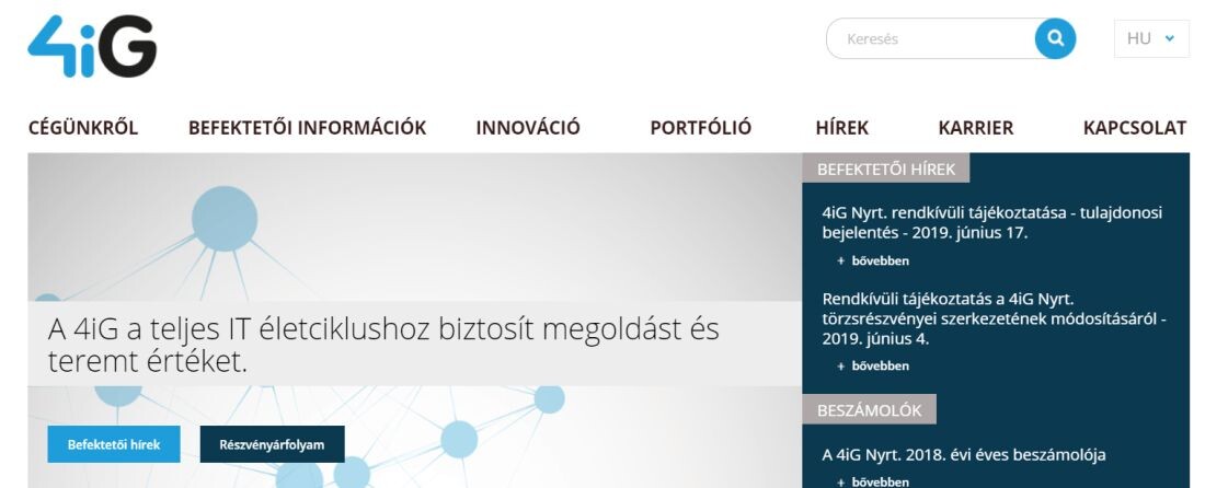 A Mészáros-Jészai-féle 4iG IT-szolgáltató honlapja.