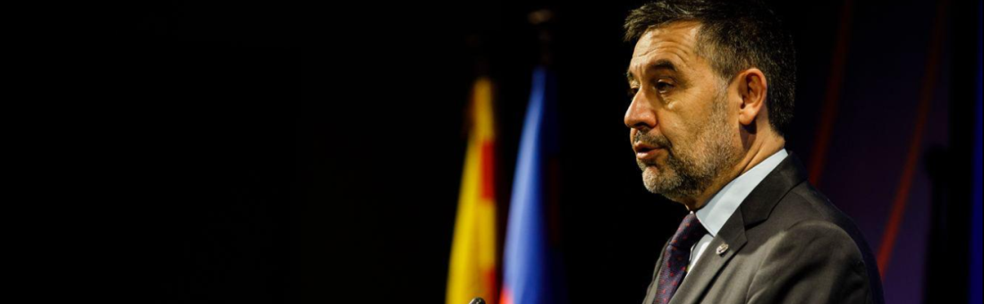 Josep María Bartomeu, az FC Barcelona elnöke 2020 októberében sajtótájákoztatót tart, hogy bejelentse lemondását. Fotó: FCB/Press