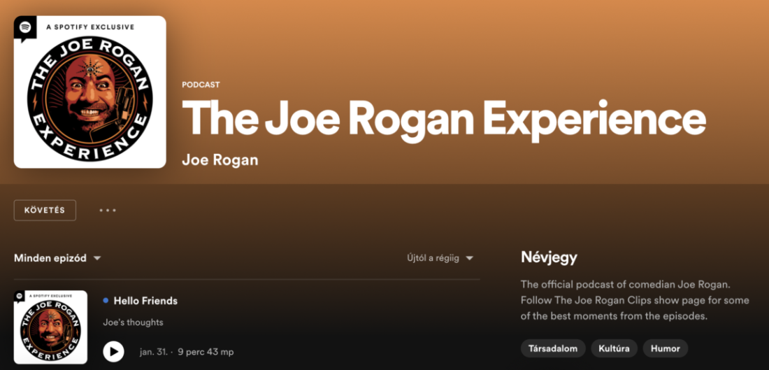 A The Joe Rogan Experience a Spotifyon. Fotó: Spotify
